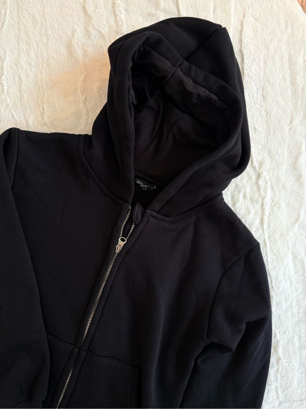 Little Bipsy Black Zip Up Hoodie Size 9-10